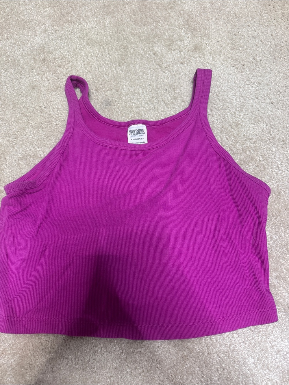 PINK Victoria's Secret Magenta Ribbed Crop Tank Top with built in bra